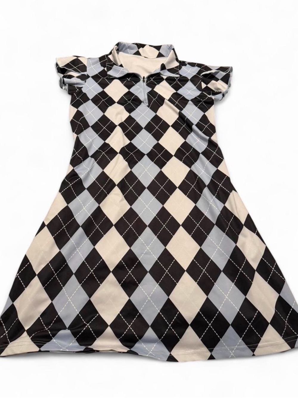 Argyle Polo Dress in Black, Light Blue, White